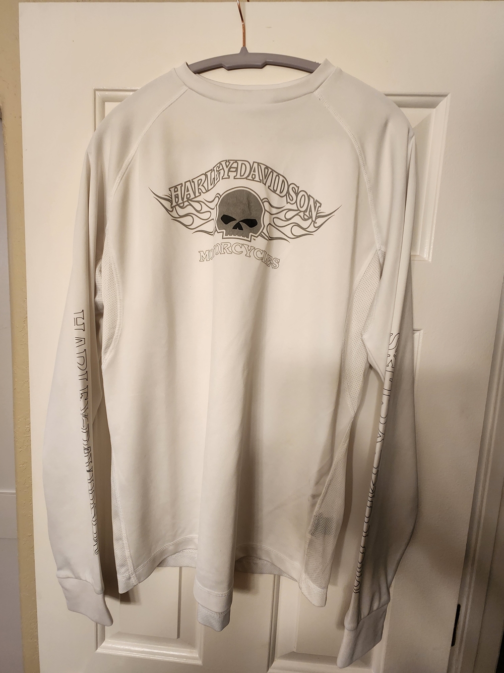 Harley-Davidson White Long-Sleeve Skull Large Vented Xlnt!